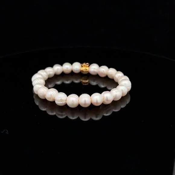 18K Gold Money Bag Lucky Charm White Pearl 6-7mm x 6-8mm - Picture 4 of 5